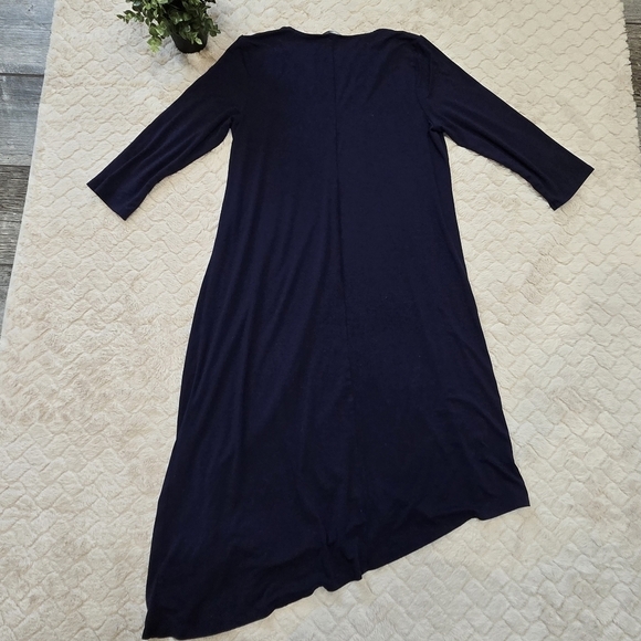 Eileen Fisher Navy Blue V-Neck Asymmetrical Hem Shift Dress, Size Large - Picture 5 of 7